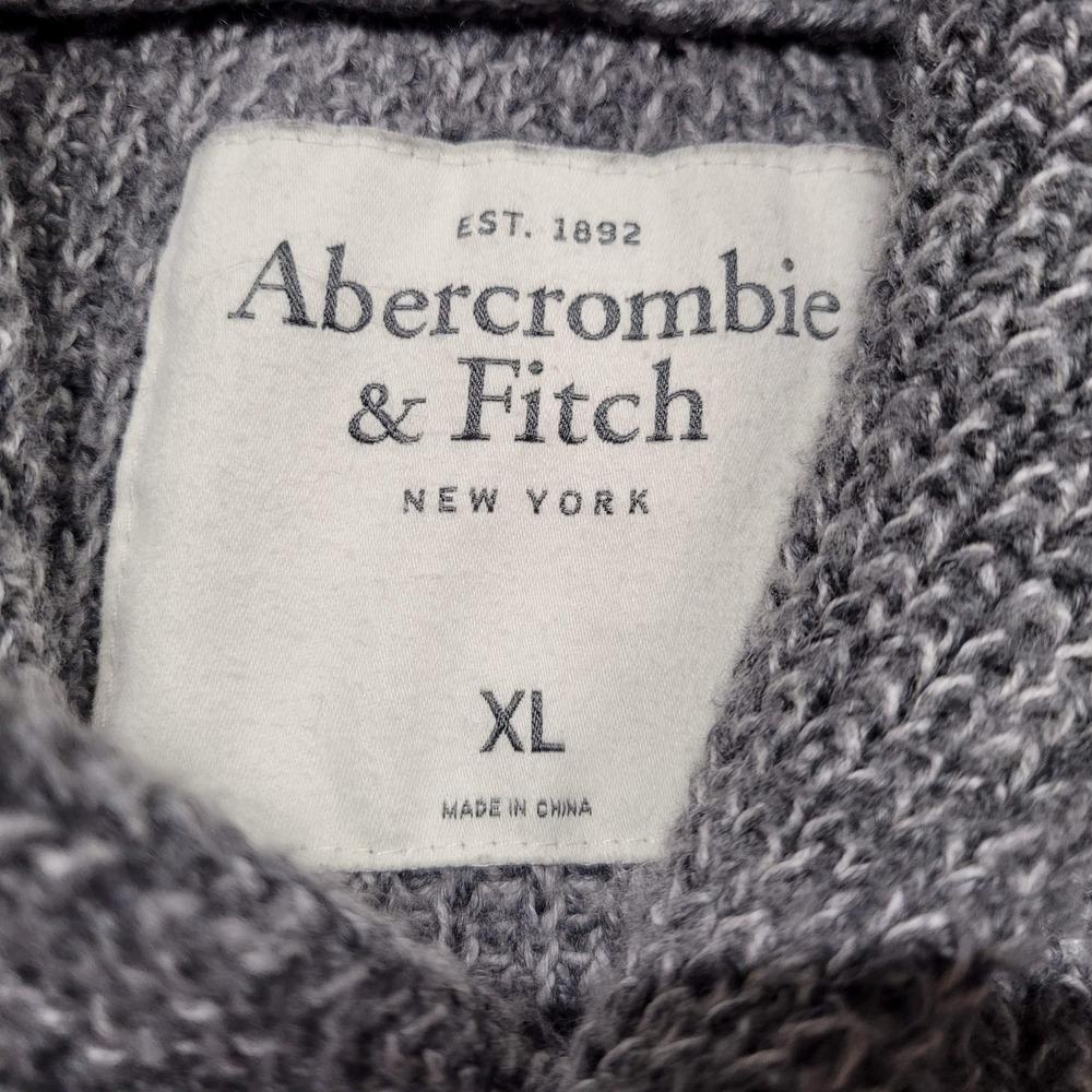 Abercrombie & Fitch Sweater Mens XL Gray Shawl Collar Fisherman Knit Moose Slim - Picture 7 of 15
